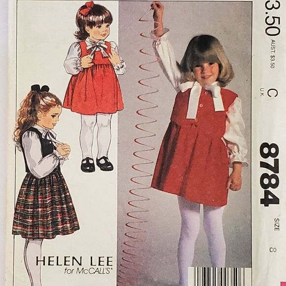 Vintage 80s McCalls Pattern 8784 Girls Jumper Dress Shirt Sz 8 Uncut - Picture 1 of 2